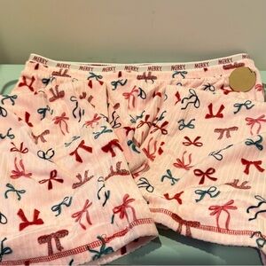 Super Soft Rae Dunn Velour Bow Print Pajama Pants- Size Medium- NWT